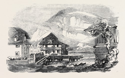 INUNDATION OF THE RIVER AAR, AT UNTERSEEN, SWITZERLAND, ON AUGUST 1, REMAINS OF THE BRIDGE