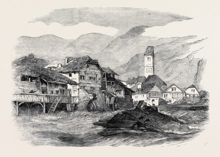 INUNDATION OF THE RIVER AAR, AT UNTERSEEN, SWITZERLAND, ON AUGUST 1, REMAINS OF HOUSES ABOVE THE