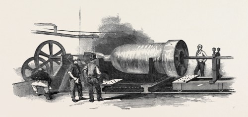 BORING THE CYLINDER OF THE "BRITANNIA PRESS," AT THE BANK QUAY FOUNDRY, WARRINGTON, CYLINDRER OF