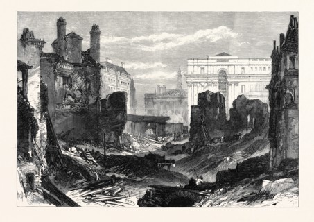 LONDON IMPROVEMENTS: DEMOLITIONS IN THE POULTRY FOR THE NEW STREET LEADING FROM THE THAMES