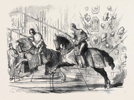 GROUP FROM THE MEYRICK COLLECTION OF ARMOUR, IN THE SOUTH KENSINGTON MUSEUM, LONDON, UK, 1869