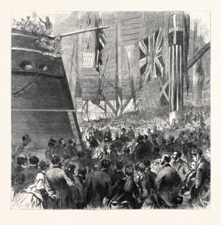 LAUNCH OF THE SCREW-CORVETTE DRUID AT DEPTFORD DOCKYARD: PRINCESS LOUISE RELEASING THE DOG-SHORE,