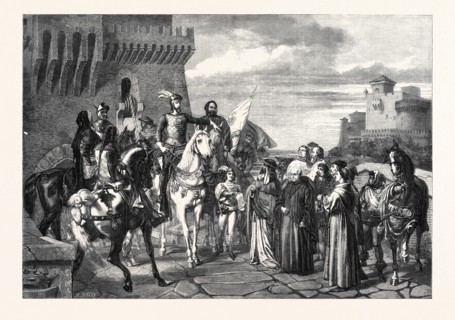 "BERNABO VISCONTI, DUKE OF MILAN, RECEIVING THE NUNCIOS FROM POPE INNOCENT VI., IN 1361," BY