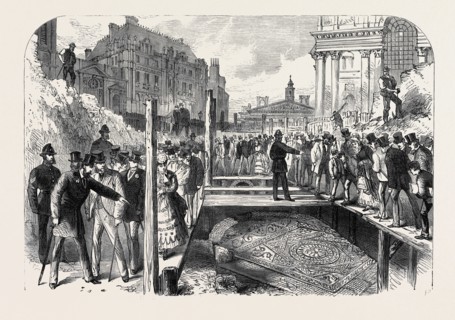 ROMAN PAVEMENT FOUND IN THE POULTRY, NEAR THE MANSION HOUSE, LONDON, UK, 1869