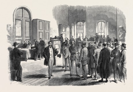THE ELECTIONS IN FRANCE: ELECTORS VOTING AT THE MAIRIE OF THE LOUVRE, 1869