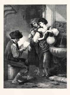 "THE LETTER," BY H.P. RIVIERE, IN THE EXHIBITION OF THE SOCIETY OF PAINTERS IN WATER COLOURS, 1869