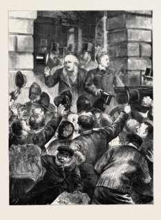 ELECTIONEERING AT LIVERPOOL: SCENE AT THE TOWNHALL AFTER THE NOMINATION, 1880