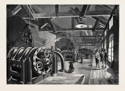 THE ST. GOTHARD TUNNEL: AIR-COMPRESSING MACHINERY AT AIROLO, 1880