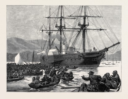 IRISH RELIEF SQUADRON, UNDER THE DUKE OF EDINBURGH: DISTRIBUTING STORES FROM H.M.S. VALOROUS AT