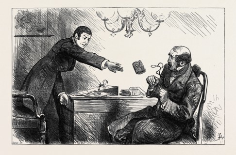 "The usurer, however, chucked him scornfully an old pocket-book with a ten-pound note inside,