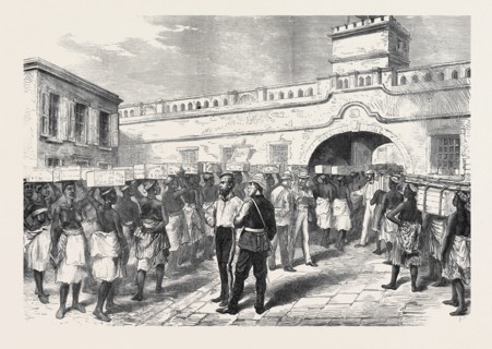 THE ASHANTEE WAR: WOMEN LEAVING CAPE COAST CASTLE WITH PROVISIONS FOR THE TROOPS, 1874