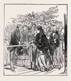 MARRIAGE FESTIVITIES FOR THE DUKE OF EDINBURGH: THE ROYAL MARRIAGE: DISTRIBUTION OF BRIDE-CAKE IN