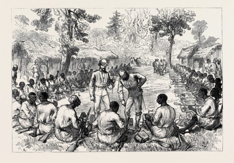 THE ASHANTEE WAR: COUNTING AND INSPECTING AMMUNITION OF THE BONNY MEN, 1874