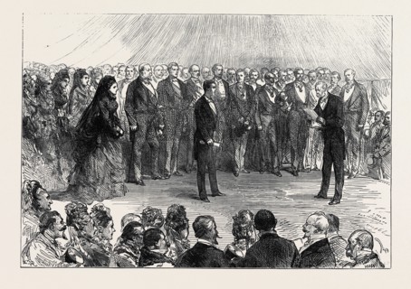 THE MAJORITY OF THE PRINCE IMPERIAL: THE DUC DE PADOUE READING THE ADDRESS AT CAMDEN PLACE,