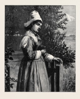 "HOMEWARD SERENELY SHE WALKED, WITH GOD'S BENEDICTION UPON HER." PAINTED BY A.C.H. LUXMORE, IN THE