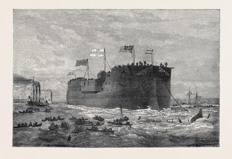 LAUNCH OF THE GERMAN FRIGATE KAISER AT POPLAR, 1874