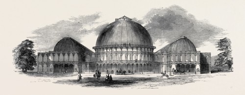THE GREAT INDUSTRIAL EXHIBITION BUILDING AT DUBLIN: FRONT ELEVATION TO MERRION SQUARE WEST, 1852