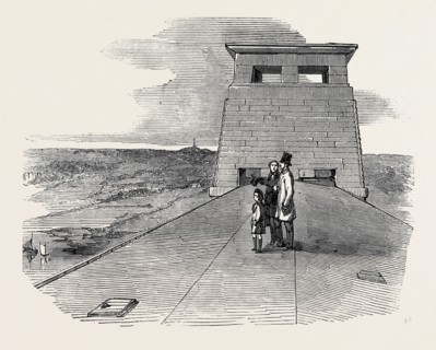 PRINCE ALBERT, THE PRINCE OF WALES, AND MR. STEPHENSON, UPON THE ROOF OF THE BRITANNIA TUBULAR