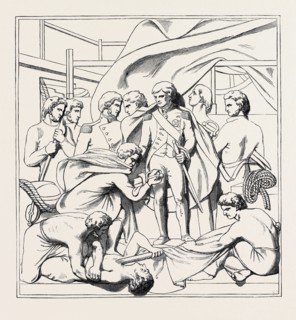 BAS RELIEF OF THE NELSON COLUMN, NELSON RECEIVING THE OFFICERS' SWORDS AFTER THE BATTLE OF ST.