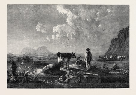 "COWHERDS AND CATTLE, IN EVENING." LANDSCAPE, PAINTED BY CUYP
