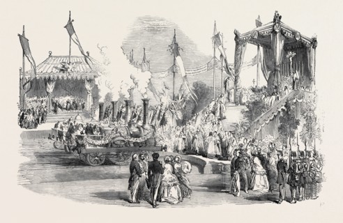FETE AT STRASBOURG: BENEDICTION OF THE LOCOMOTIVE ENGINES, AT THE RAILWAY TERMINUS, STRASBOURG,