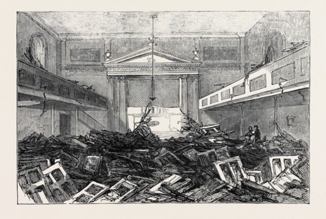 THE RIOT AT STOCKPORT: INTERIOR OF THE ROMAN CATHOLIC CHAPEL AT EDGELEY, 1852