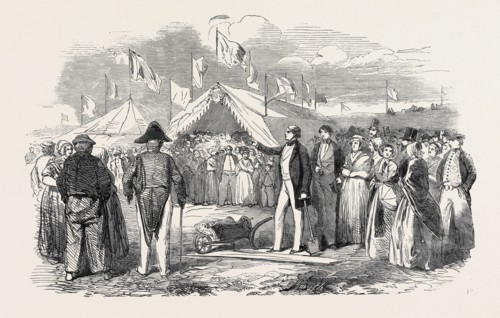 COMMENCEMENT OF THE WORKS OF THE NETHERLANDS LAND ENCLOSURE, AT HANSWERK, 1852; IN THE RIVER