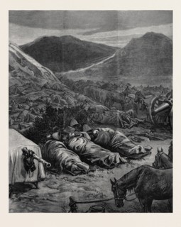 THE AFGHAN WAR: SLEEPING ON THE BATTLEFIELD, THE NIGHT BEFORE THE ATTACK ON FORT ALI MUSJID, 1879