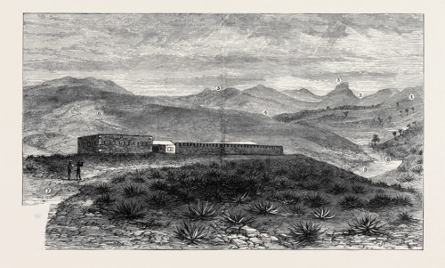 THE ZULU WAR: FORT MELVILL, NEAR ISANDHLWANA; 1. Spur of Oscarberg; 2. Ridge where the waggons are;