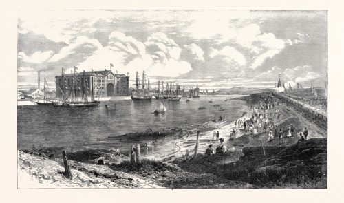 THE NEW RAILWAY STEAMBOAT DOCKS, BARROW-IN-FURNESS, NORTH LANCASHIRE, UK, 1867