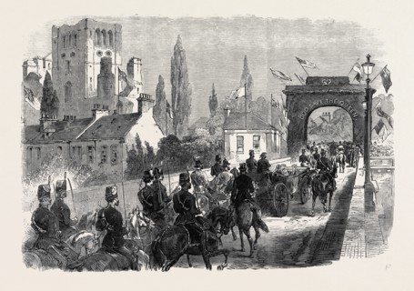 THE QUEEN'S VISIT TO THE SCOTTISH BORDER: THE QUEEN CROSSING KELSO BRIDGE, UK, 1867
