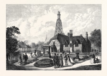 THE ENGLISH COTTAGE AND TERRA-COTTA BOILER-HOUSE IN THE BRITISH SECTION OF THE PARK OF THE PARIS