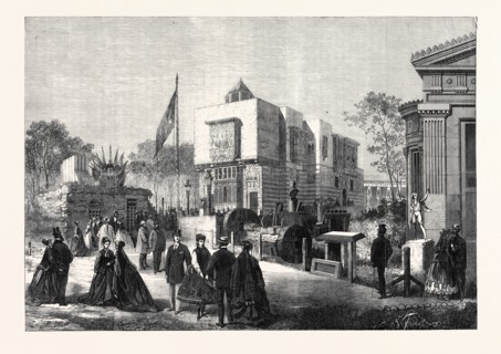 THE EGYPTIAN OKEL AND MODEL OF THE CATACOMBS OF ROME IN THE PARK OF THE PARIS EXHIBITION, FRANCE,
