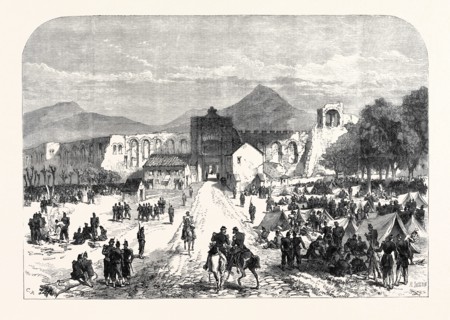 FRENCH TROOPS ENCAMPED INSIDE THE LATERAN GATE AT ROME, ITALY, 1867
