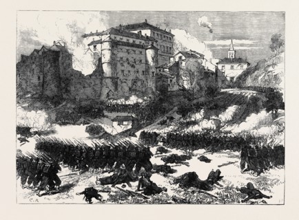 DEATH OF GARIBALDI BY THE PAPAL AND FRENCH TROOPS: THE BATTLE AT THE CASTLE OF MENTANA, ITALY, 1867
