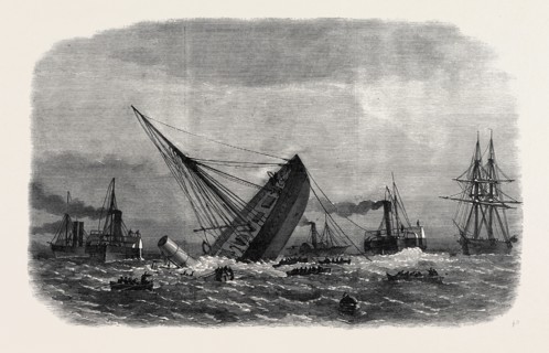 WRECK OF THE GREEK WAR-STEAMER BOUBOULINA, DESTROYED BY EXPLOSION, AT LIVERPOOL, UK, 1867