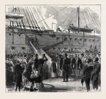 PRINCE TOKUGAWA MINBUTAIHO, BROTHER OF THE TYCOON OF JAPAN, VISITING H.M, TROOP SHIP SERAPIS AT