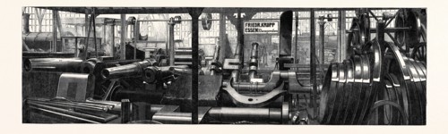 THE INTERNATIONAL EXHIBITION: GROUP OF OBJECTS IN STEEL EXHIBITED BY MR. KRUPP, OF ESSEN, PRUSSIA,