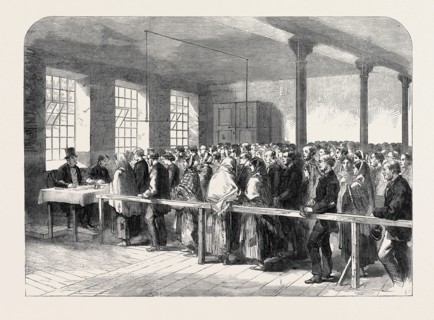 THE COTTON FAMINE: DISTRIBUTING TICKETS FOR BREAD, SOUP, MEAT, MEAL, COAL, ETC., AT THE OFFICE OF A