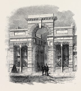 ENTRANCE TO THE AGRICULTURAL HALL FROM THE HIGH STREET, ISLINGTON, 1862