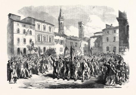 GARIBALDIAN VOLUNTEERS IN THE PIAZZA DELL' INDEPENDENZA, FLORENCE, ITALY, 1866