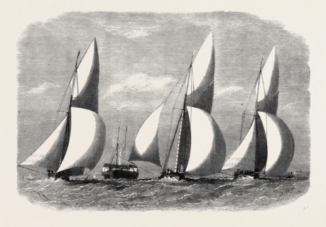 ROYAL LONDON YACHT CLUB CUTTER MATCH: THE NIOBE, SPHINX, AND VINDEX OFF COALHOUSE POINT, 1866