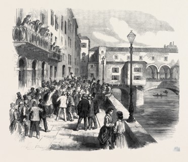 THE IMPENDING WAR (THE AUSTRO-PRUSSIAN WAR): VOLUNTEERS FOR GARIBALDI, A SCENE IN FLORENCE, ITALY,