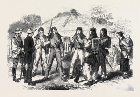 JAPANESE SOLDIERS IN EUROPEAN COSTUME AT YOKOHAMA, JAPAN, 1866