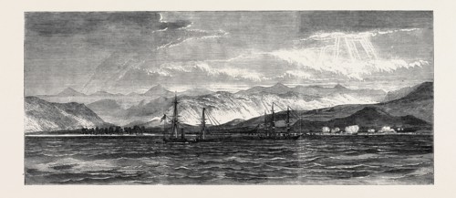 EXPEDITION OF A BRITISH FORCE FROM ADEN TO SHUGRA: VIEW OF SHUGRA FROM THE ANCHORAGE: THE TROOPS