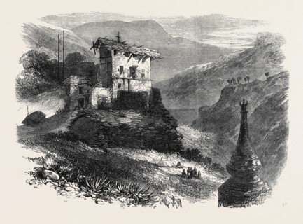 THE WAR IN BHOOTAN: THE BURNT PALACE OF THE RAJAH OF SALEEKA, 1866