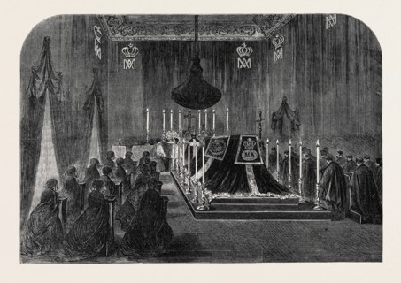 THE FUNERAL OF QUEEN MARIE AMELIE: THE LAST SOLEMN SERVICE IN THE CHAPELLE ARDENTE, AT CLAREMONT,