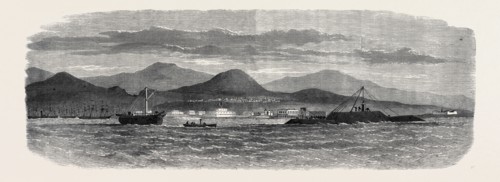 THE PERUVIAN IRONCLAD LOA ASHORE ON CALLAO SPIT, 1866