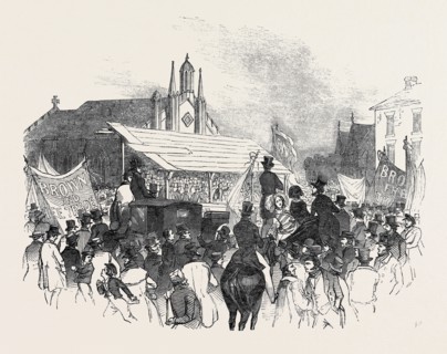 SOUTH LANCASHIRE ELECTION, THE HUSTINGS AT NEWTON-IN-THE-WILLOWS