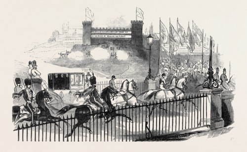 HER MAJESTY PASSING "THE CASTLE," NORTHAMPTON, HER MAJESTY'S LATE VISIT TO BURGHLEY